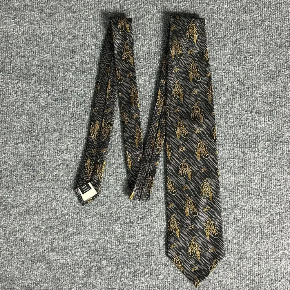 Nat Nast Tie Mens Black Gold Musical Jazz Causal Silk Necktie